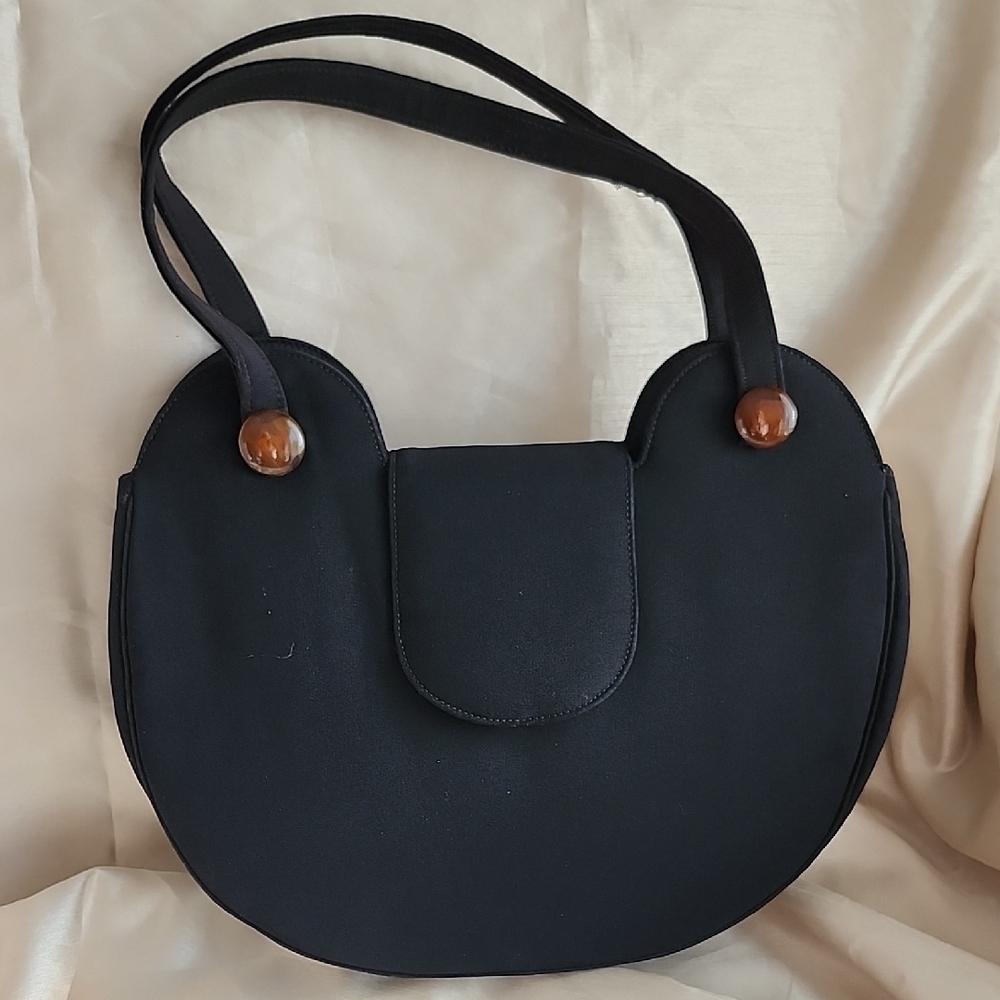 Vintage (Excellent Condition) David Lewis Kidney Shaped Black Fabric Bag, $45